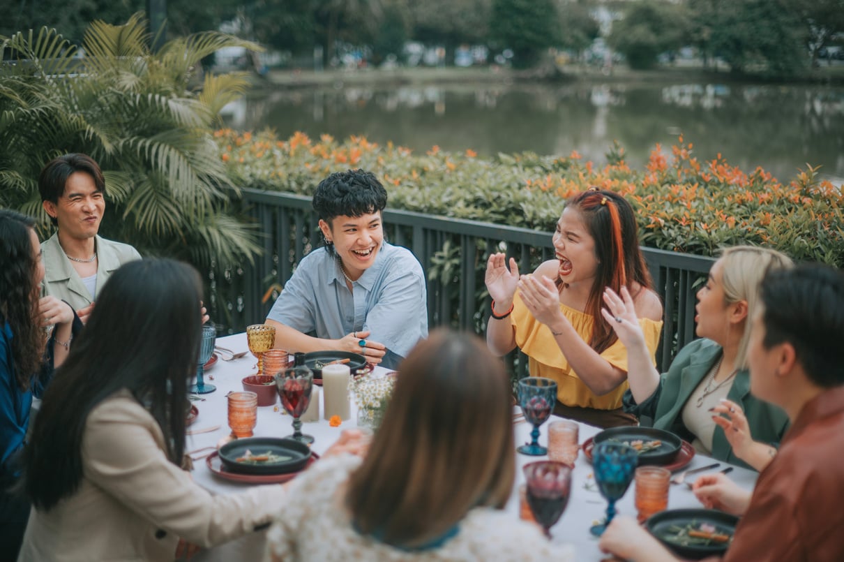 Friends Dining Outdoors for a Social Gathering